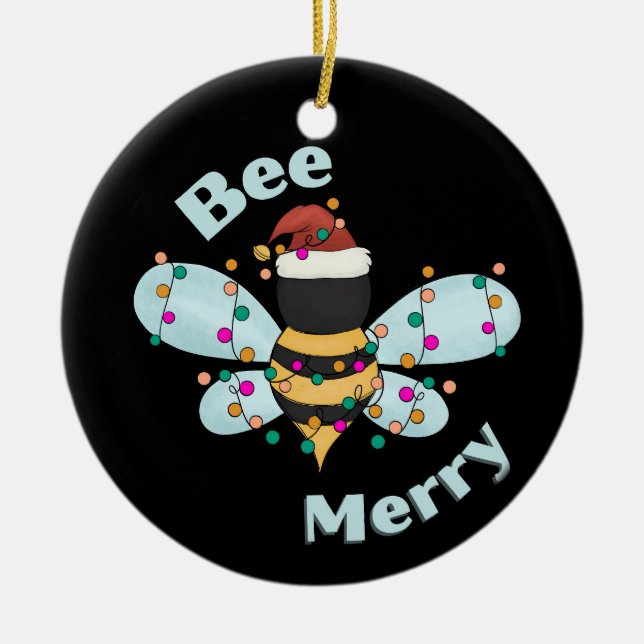 Bee Merry Christmas Bumble Bee  Ceramic Ornament (Front)