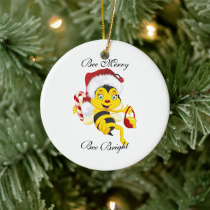 Bee Merry Christmas Cartoon Ceramic Ornament
