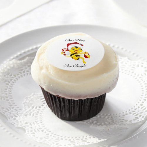 Bee Merry Christmas Cartoon Edible Frosting Rounds