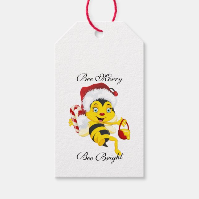 Bee Merry Christmas Cartoon Gift Tags (Front)