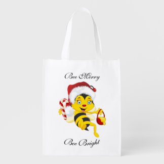Bee Merry Christmas Cartoon Grocery Bag