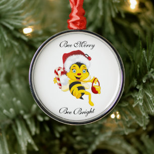 Bee Merry Christmas Cartoon Metal Ornament