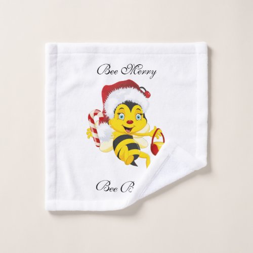 Bee Merry Christmas Cartoon Wash Cloth