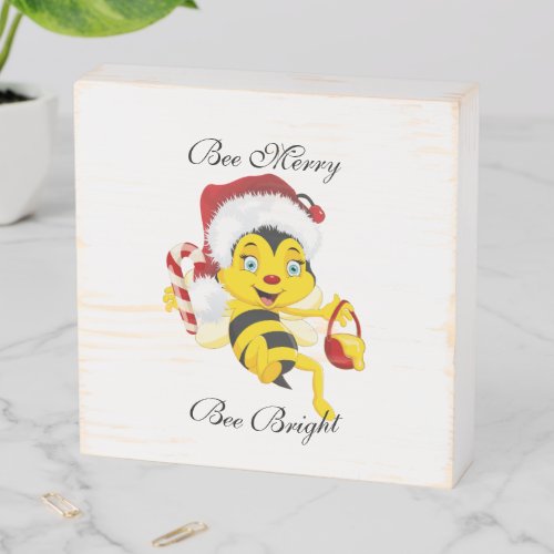 Bee Merry Christmas Cartoon Wooden Box Sign