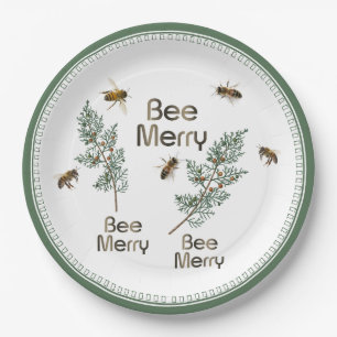 Bee Merry Christmas Evergreen Holiday Party Plate