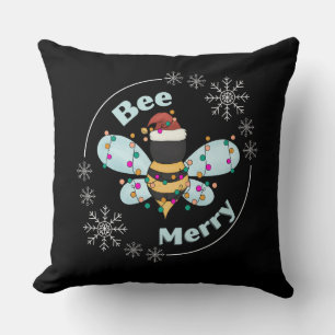 Bee Merry Christmas Throw Pillow