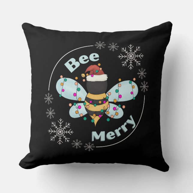 Bee Merry Christmas  Throw Pillow (Front)