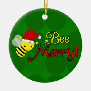 Bee Merry, Cute Bumblebee Holiday Ceramic Ornament
