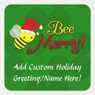 Bee Merry, Cute Bumblebee Holiday Square Sticker