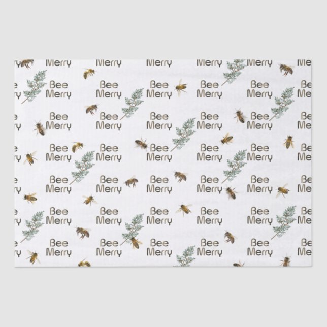 Bee Merry Evergreen Christmas Holiday Tissue Paper (Front)