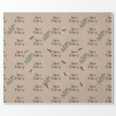Bee Merry Evergreen Kraft Holiday Wrapping Paper (Flat)
