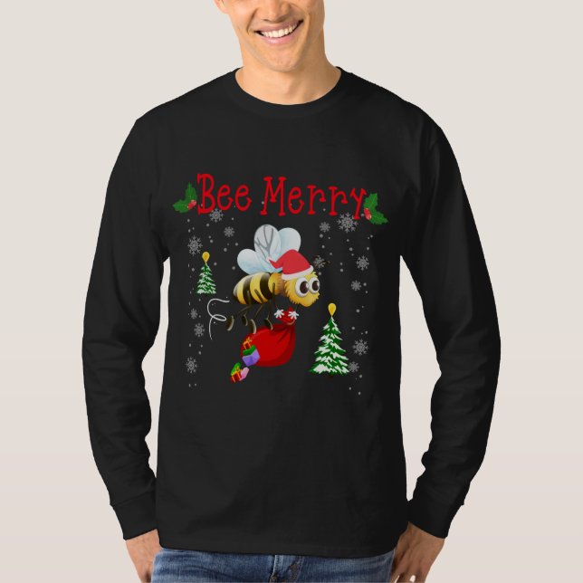 Bee Merry Funny Christmas Bee Pajamas Gifts For Be T-Shirt (Front)