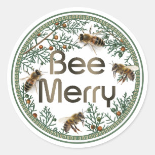 Bee Merry Honeybee Christmas Holiday Sticker