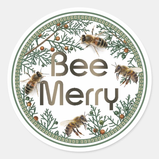 Bee Merry Honeybee Christmas Holiday Sticker (Front)