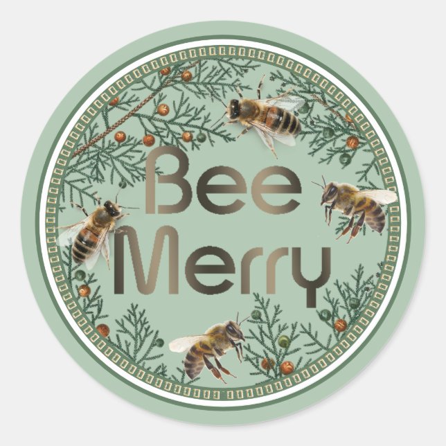 Bee Merry Honeybee Holiday Sticker (Front)