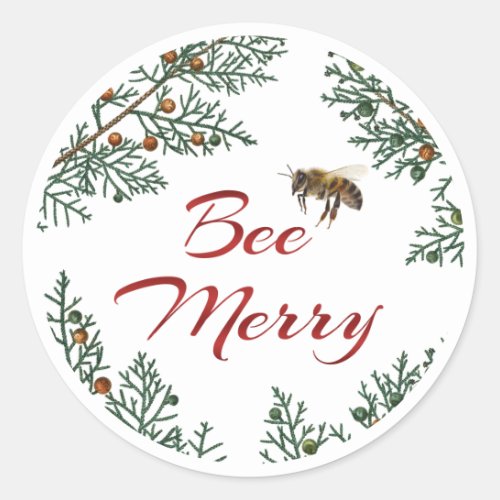 Bee Merry Honeybee Holiday Sticker Red Text