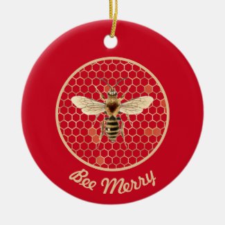 Bee Merry Royal Bee and Honeycomb on Red