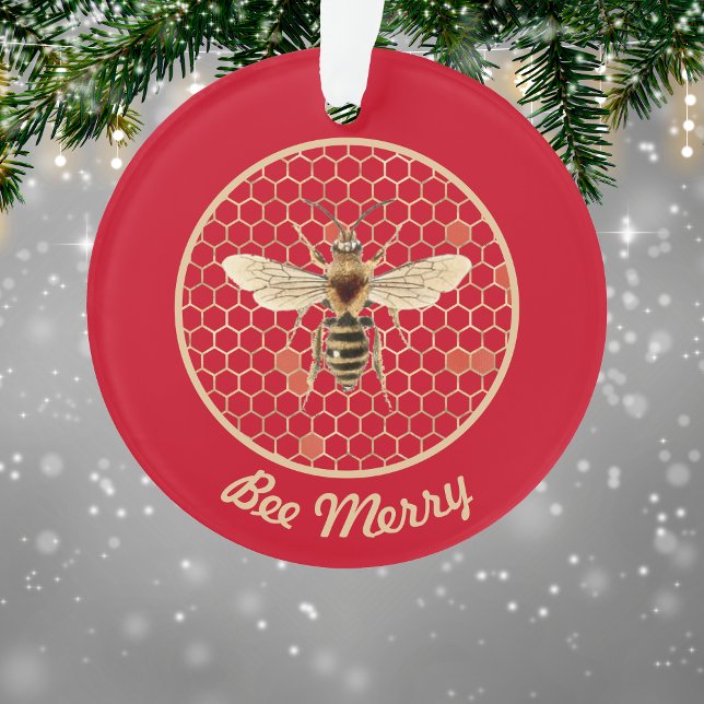 Bee Merry Royal Bee and Honeycomb on Red Ornament (Creator Uploaded)