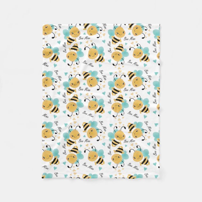Bee Mine Bumblebee Pattern Fleece Blanket (Front)