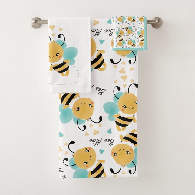 Bee Mine Bumblebee Pattern Hearts Bath Towel Set (Insitu)