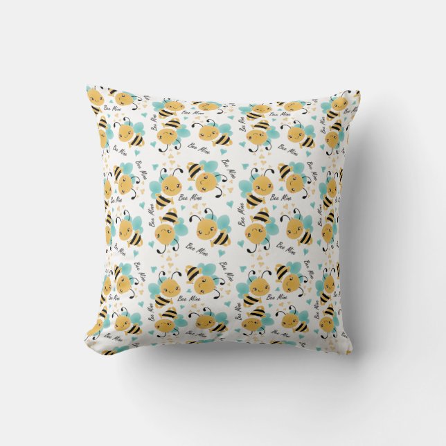 Bee Mine Bumblebee Pattern Throw Pillow (Front)