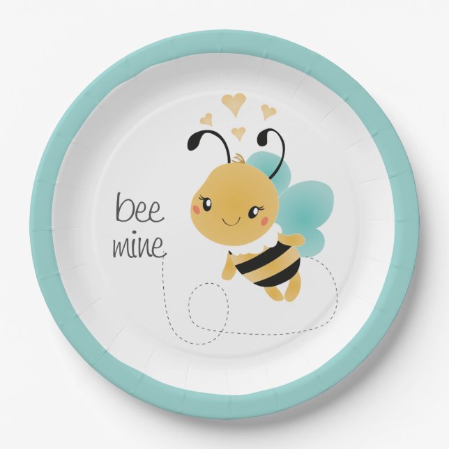 Bee Mine Bumblebee Yellow Black Paper Plates (Front)