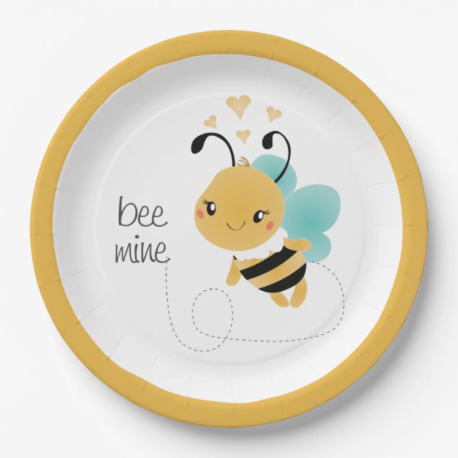 Bee Mine Bumblebee Yellow Black Paper Plates (Front)