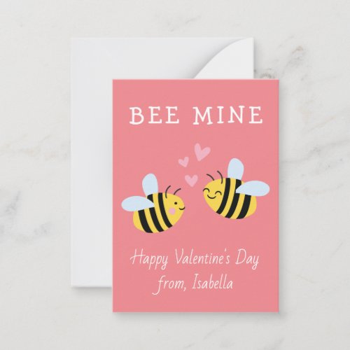 BEE MINE Classroom valentine Pink Note Card