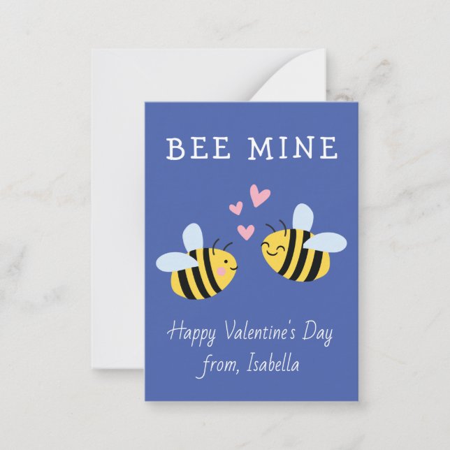 BEE MINE Classroom valentine Purple Note Card (Front)