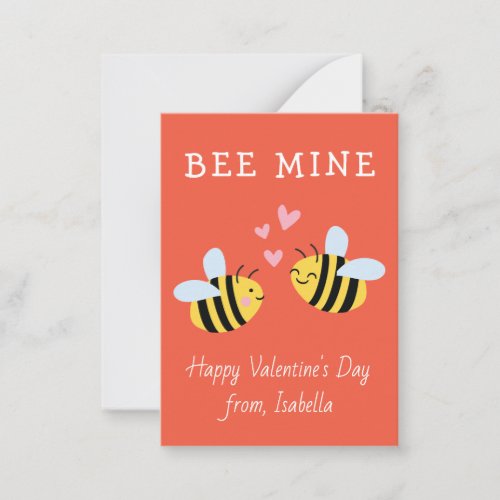 BEE MINE Classroom valentine Red Note Card