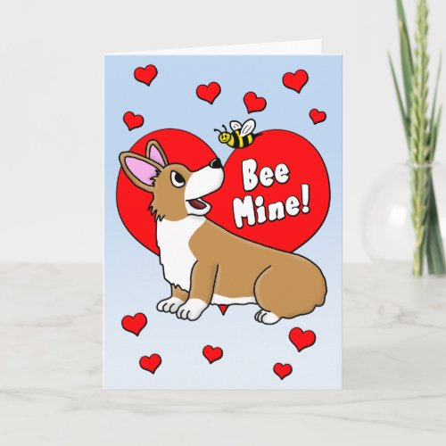 Bee Mine Corgi Valentines Day Card