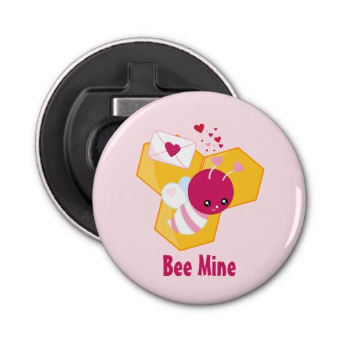 Bee Mine Cute Bee with Pink Valentine Hearts Bottle Opener