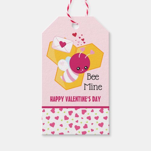 Bee Mine Cute Bee with Pink Valentine Hearts Gift Tags