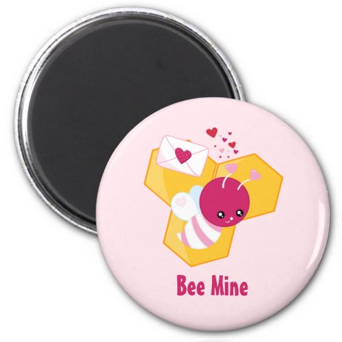 Bee Mine Cute Bee with Pink Valentine Hearts Magnet