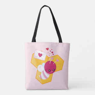 Bee Mine Cute Bee with Pink Valentine Hearts Tote Bag