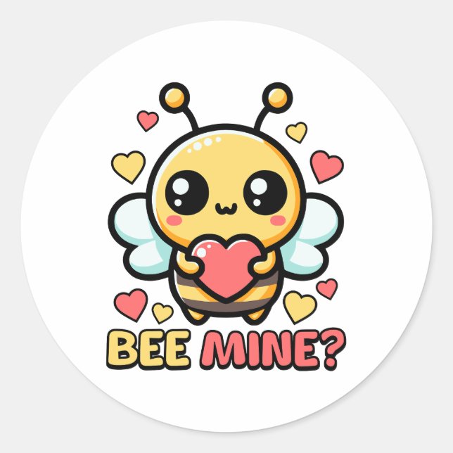 Bee Mine! Cute Bumble Be Pun Cartoon Classic Round Sticker (Front)