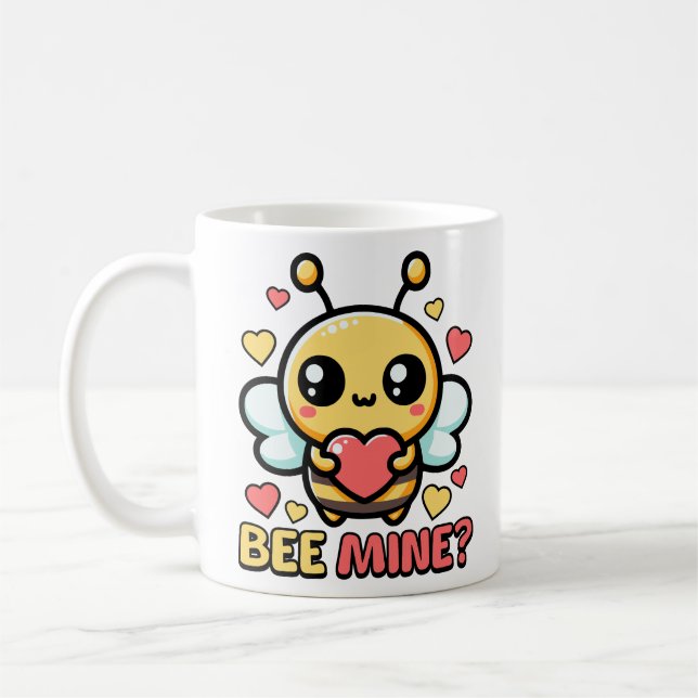 Bee Mine! Cute Bumble Be Pun Cartoon Coffee Mug (Left)