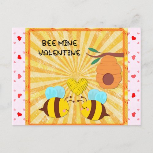 Bee Mine Cute Happy Valentines Day Postcard