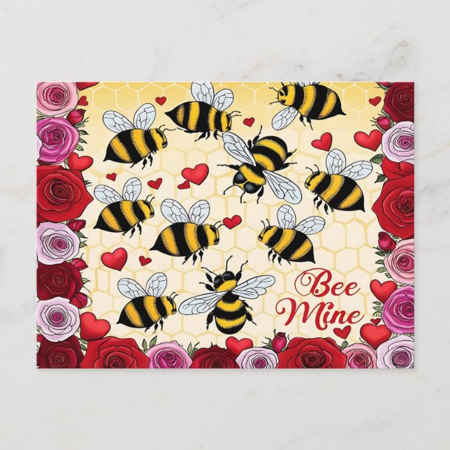 Bee Mine Floral Love Frame Holiday Postcard (Front)