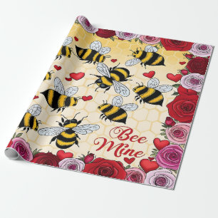 Bee Mine Floral Love Frame Wrapping Paper