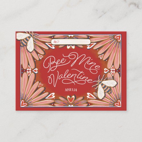 Bee Mine Flowers Pink Red Classroom Valentine Enclosure Card