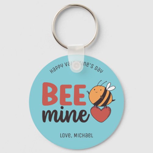 Bee Mine Funny Pun Cute Kids Valentines Day Keychain