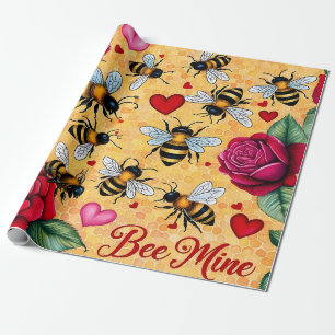 Bee Mine Golden Honey Love Wrapping Paper