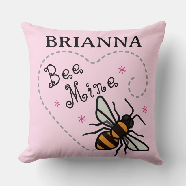 Bee Mine Heart Valentine's Day Throw Pillow (Front)