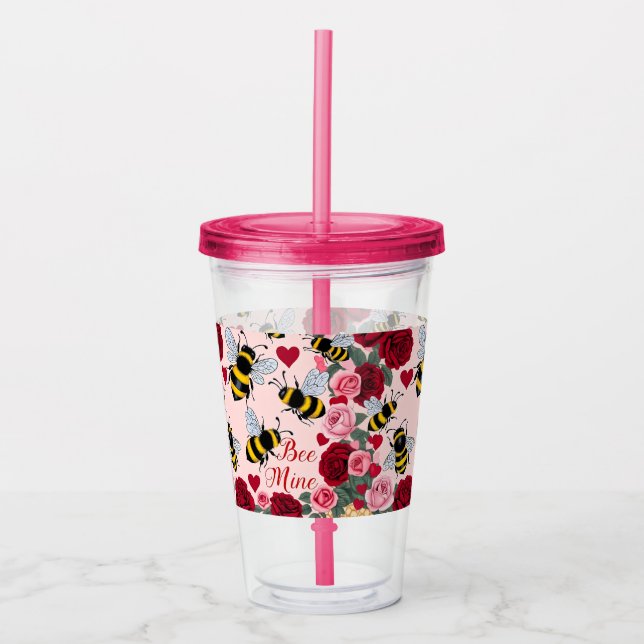 Bee Mine Love Buzz Design Acrylic Tumbler (Front)