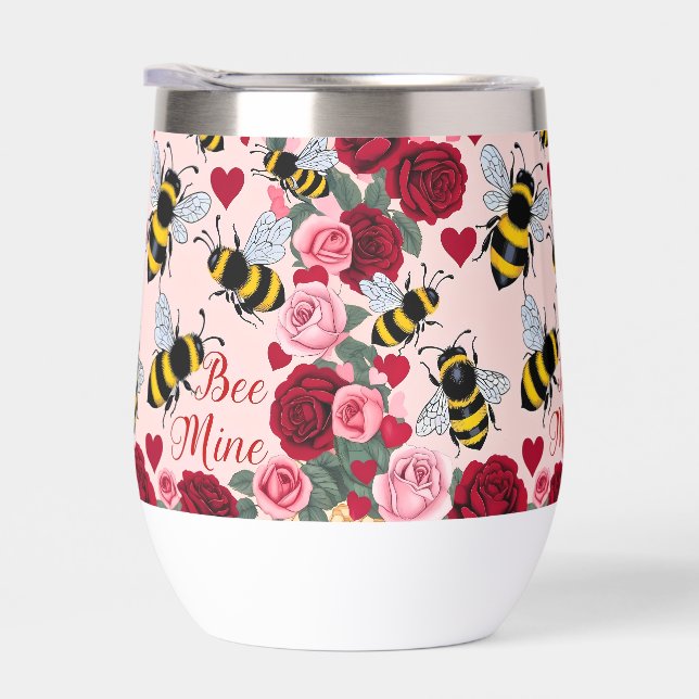 Bee Mine Love Buzz Design Stemless Wine Tumbler (Right)