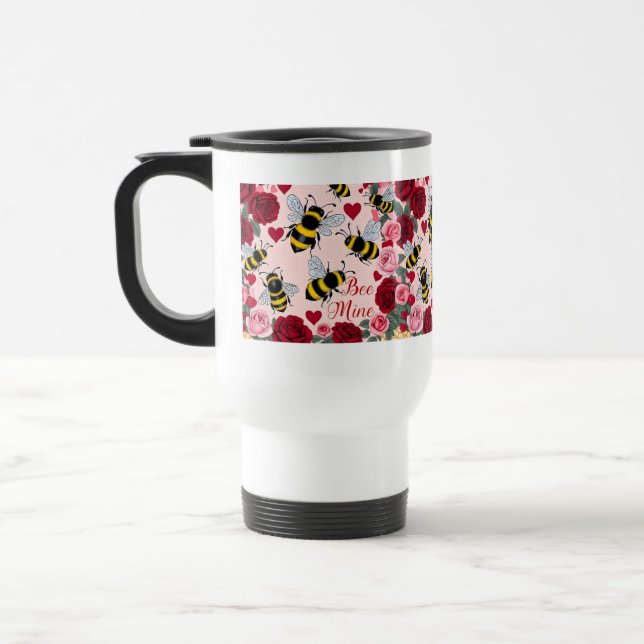 Bee Mine Love Buzz Design Travel Mug (Left)