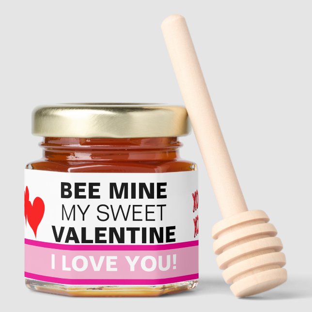 Bee Mine My Sweet Valentine Hearts Honey Jar Favors (Front)