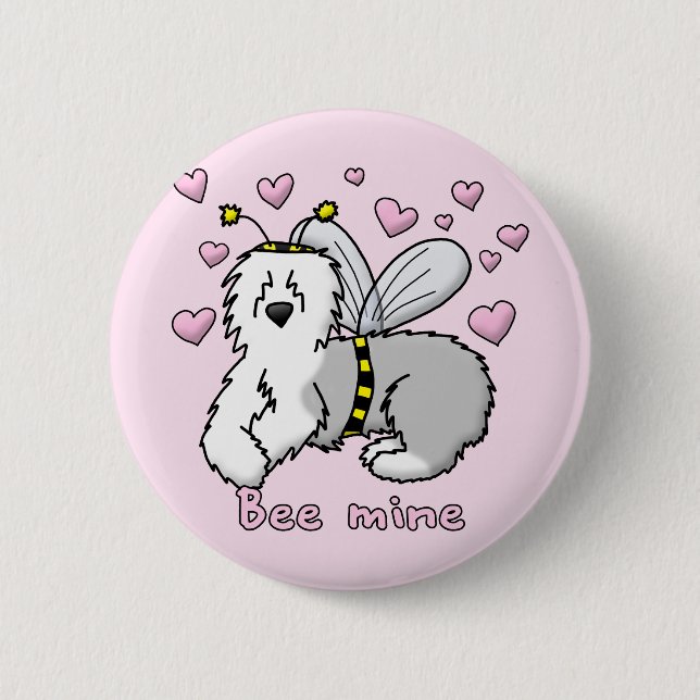 Bee Mine Old English Sheepdog Pinback Button (Front)