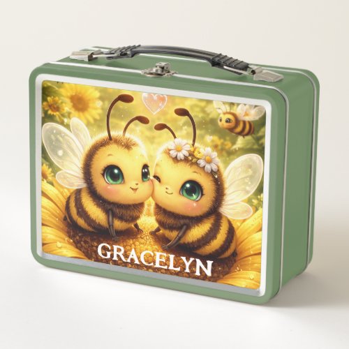 BEE MINE on a sunflower. Metal Lunch Box